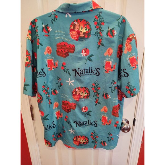 Tropical Bros Natalie's Orchard Island Juice Co Shirt XL Blue Short Sleeve Butto - Picture 2 of 6